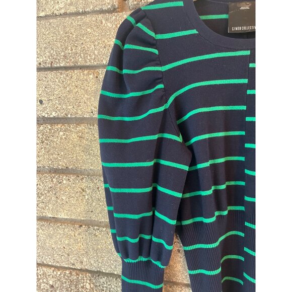 C/Meo Collective Striped Puff Sleeve Knit Sweater Navy & Green Womens M - Picture 3 of 6